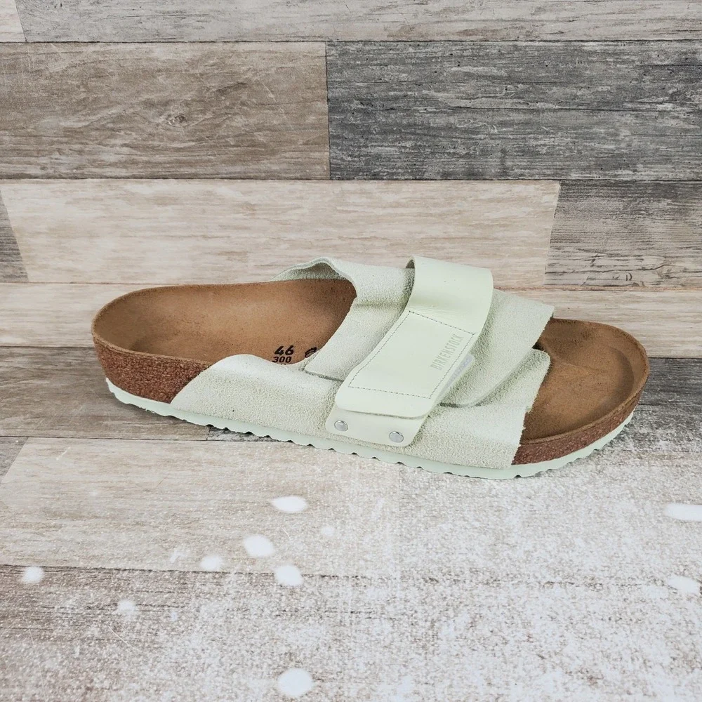 Birkenstock Kyoto Mens Slide Sandal 13 Comfort Faded Lime Suede Adjustable Strap